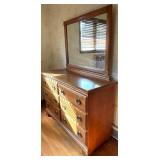 Six-Drawer Dresser With Mirror, Medium Wood Finish Six-Drawer Dresser With Mirror, Medium Wood Finish