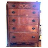 Vintage Tall Wooden Chest of Drawers with Inlay Detail Vintage Tall Wooden Chest of Drawers with Inlay Detail