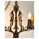 Vintage Mid Century 4-Light Bronze Floral Chandelier, Hanging Pendant Light Vintage Mid Century 4-Light Bronze Floral Chandelier, Hanging Pendant Light