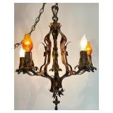 Vintage Mid Century 4-Light Bronze Floral Chandelier, Hanging Pendant Light Vintage Mid Century 4-Light Bronze Floral Chandelier, Hanging Pendant Light
