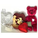 Valentine Collectibles Lot - TY Beanie Baby Valentina, Wedgwood Crystal Heart, Brush Valentine Collectibles Lot - TY Beanie Baby Valentina, Wedgwood Crystal Heart, Brush