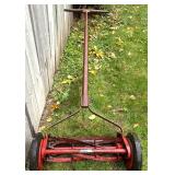 Vintage Craftsman Reel Lawn Mower, Wood Outdoor Lounger, and Metal Snow Shovel Vintage Craftsman Reel Lawn Mower, Wood Outdoor Lounger, and Metal Snow Shovel