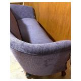 Antique Carved Wood Sofa with Purple Upholstery Antique Carved Wood Sofa with Purple Upholstery