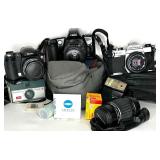 Vintage Camera & Lens Lot: Canon, FujiFilm FinePix S5100, Kodak, Pentax K1000, Asahi 135mm Vintage Camera & Lens Lot: Canon, FujiFilm FinePix S5100, Kodak, Pentax K1000, Asahi 135mm