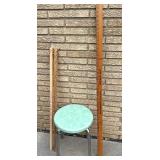 Mixed Vintage Utility Lot: Stools, Rulers, Enamel Bucket, Clamp Lamp Mixed Vintage Utility Lot: Stools, Rulers, Enamel Bucket, Clamp Lamp