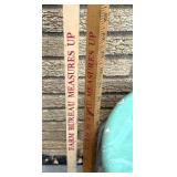 Mixed Vintage Utility Lot: Stools, Rulers, Enamel Bucket, Clamp Lamp Mixed Vintage Utility Lot: Stools, Rulers, Enamel Bucket, Clamp Lamp