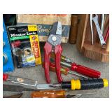 Hand tool lot with Hammers, Screwdrivers, Pliers, Stapler, and Hardware Hand tool lot with Hammers, Screwdrivers, Pliers, Stapler, and Hardware