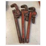 Three 14 Inch Heavy Duty Pipe Wrenches