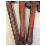 Three 14 Inch Heavy Duty Pipe Wrenches