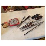 Hand Tools Including Planes, Auger Bits, and Woodworking Accessories