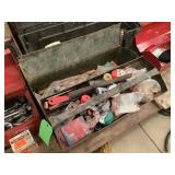 Metal Toolbox Containing Assorted Tools and Plumbing Supplies