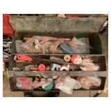 Metal Toolbox Containing Assorted Tools and Plumbing Supplies
