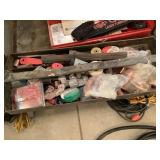 Metal Toolbox Containing Assorted Tools and Plumbing Supplies