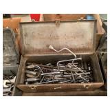 Metal Toolbox with Assorted Hand Tools and Drill Bits