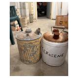 Two Vintage Metal Kerosene Storage Cans with Handles