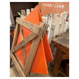 Roadwork and Traffic Signs with Wooden Barricades