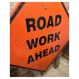 Roadwork and Traffic Signs with Wooden Barricades