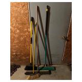 Four Assorted Brooms and Push Brooms