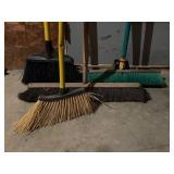 Four Assorted Brooms and Push Brooms