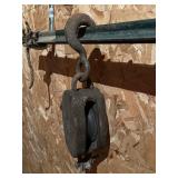 Vintage Wood Single Sheave Pulley with Hook