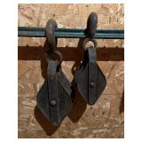 2 Vintage Metal Pulley Blocks