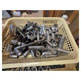 Box of Misc. Sockets, Ratchets, Speed Wrenches, Extensions Etc.