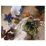 Pot with Fake Plants and Assorted Outdoor Yard Decor