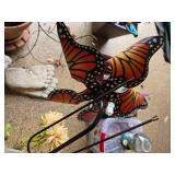 Pot with Fake Plants and Assorted Outdoor Yard Decor