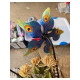 Pot with Fake Plants and Assorted Outdoor Yard Decor