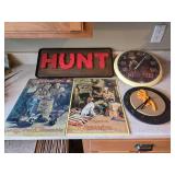 Assorted Hunting Related Items, Remmington Signs, Winchester Sign, Deer Temp Guage and Browning Clock