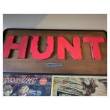 Assorted Hunting Related Items, Remmington Signs, Winchester Sign, Deer Temp Guage and Browning Clock