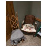 (2) High Quality Vintage Decorative Chairs, Upholstered Cane Back Chair with Armrests, Wooden Dinning Chair