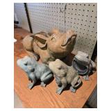 Decorative Pig Planter and (3) Solar Decorative Frogs