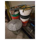 Assorted Buckets and Small Covered Trash Can
