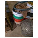 Assorted Buckets and Small Covered Trash Can