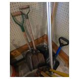 Assorted Shovels, Broom, Post Hole Diggers and Extendable Roof Snow Remover