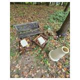 Small Bench and Picnic Table, (2) Salt Lick Holders and Pot