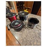 (4) Assorted Crock Pots one Missing Cover