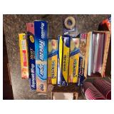 Assorted Kitchen Items, Food Wrap and Storage, Napkin and Cup Holder Etc.