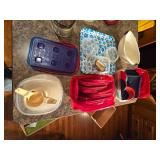 Assorted Storage Containers, Small Serving Dishes, Electric Mixer, Etc.