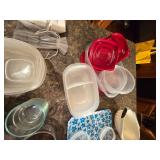 Assorted Storage Containers, Small Serving Dishes, Electric Mixer, Etc.