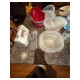 Assorted Storage Containers, Small Serving Dishes, Electric Mixer, Etc.