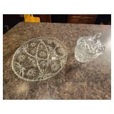 Vintage Anchor Hocking Star of David Serving Platter and Vintage Glass Candy Dish