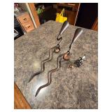 Pair of Wrought Iron Candle Sconces and Antique Micro Clock