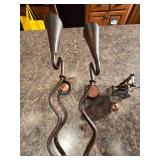 Pair of Wrought Iron Candle Sconces and Antique Micro Clock