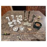 Assorted Candle Holders, Misc. Figurines, Vintage Crystal Clocks