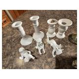 Assorted Candle Holders, Misc. Figurines, Vintage Crystal Clocks