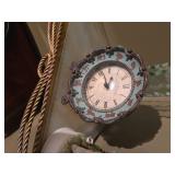 Corner Shelf and Contents, (2) Clocks and Decor