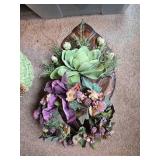 Copper Leaf Decorative Planter with Fake Plants and Wall Decor