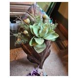 Copper Leaf Decorative Planter with Fake Plants and Wall Decor